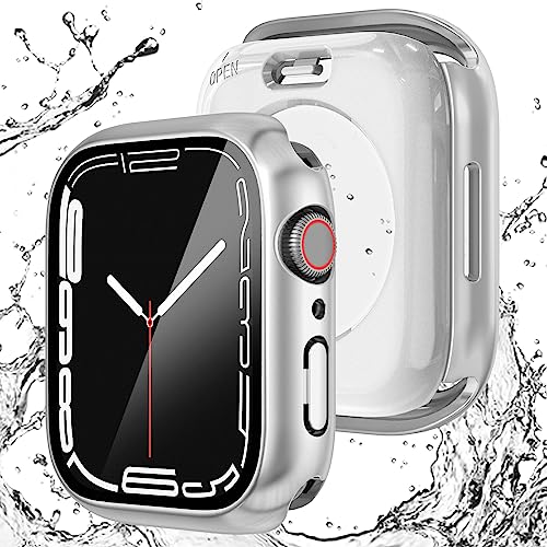 NewWays Wasserdicht Hülle für Apple Watch 41mm Series 9/8/7 mit Glas Displayschutz,Rundum Schutzhülle für iWatch 41mm,Silber von NewWays