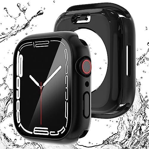 NewWays Wasserdicht Hülle für Apple Watch 45mm Series 9/8/7 mit Glas Displayschutz,Rundum Schutzhülle für iWatch 45mm,Schwarz von NewWays