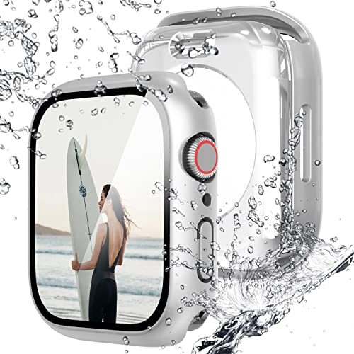 NewWays Wasserdichte Displayschutzfolie, kompatibel mit Apple Watch 41 mm, Serie 9, Serie 8, Serie 7, mit gehärtetem Glas, iWatch, vollständiger Schutz, harter PC-Stoßfänger, Gesichtsabdeckung, von NewWays