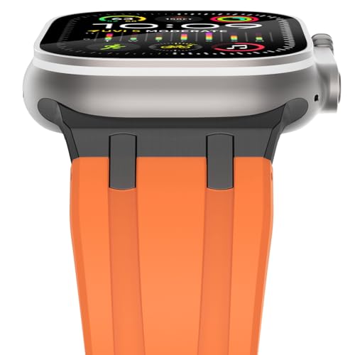 NewWays kompatibel mit Apple Watch Armband 38mm 40mm 41mm, Weiches Silikon Sport Armband für iWatch Series 9 8 7 6 SE 5 4 3 2 1 Herren Damen,Orange/Schwarz Stecker von NewWays