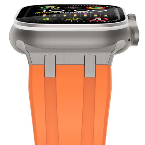 NewWays kompatibel mit Apple Watch Armband 38mm 40mm 41mm, Weiches Silikon Sport Armband für iWatch Series 9 8 7 6 SE 5 4 3 2 1 Herren Damen,Orange/Titan Stecker von NewWays