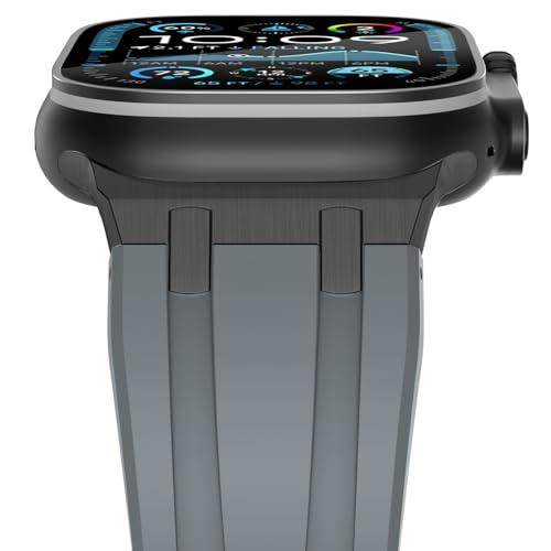 NewWays kompatibel mit Apple Watch Armband 49mm 45mm 44mm 42mm,Weiches Silikon Sport Armband für iWatch Ultra 2/Ultra Series SE(2023-2020) Series 9/8/7/6/5/4/3/2/1,Grau/Schwarz Stecker von NewWays