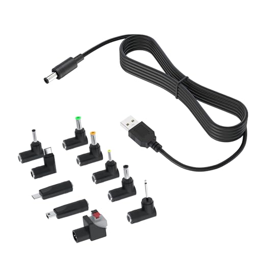 Newding USB Kabel auf 5V DC Hohlstecker 10 in 1 Stecker, Universal Netzkabel mit 5,5x2,5mm 4,0x1,7mm 3,5x1,35mm 3,0x1,1mm 2,5x0,7mm 2,5mm-Audio LED-Anschlüsse Micro USB Typ-C Mini USB von Newding