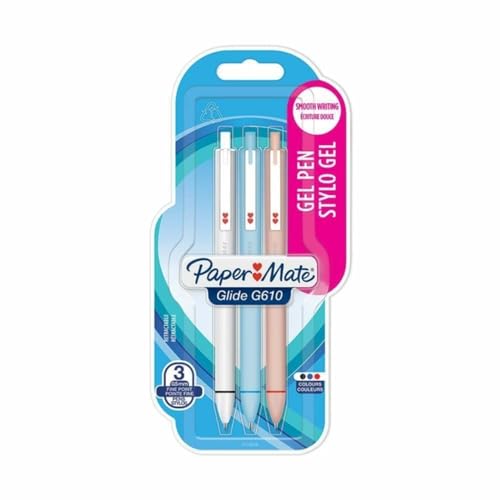 Newell Brands Paper Mate Glide G610 Gel-Stylo Stifte, einziehbar, sortiert, Schwarz, Blau, Rot, feine Spitze, 0,5 mm, 3 Stück (PPMG61) von Newell Brands