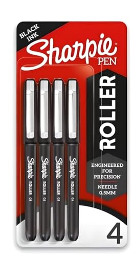 Sharpie Tintenroller, Nadelspitze, 0,5 mm, schwarze Tinte, 4 Stück von Newell Brands