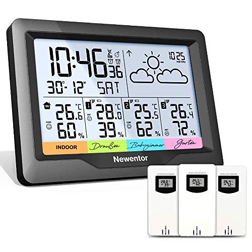 Newentor Wetterstation Funk mit 3 Außensensor Innen und Außen Thermometer Hygrometer DCF-Funkuhr Multifunktionale Funkwetterstation mit Wettervorhersage Newentor Wetterstation Funk mit 3 Außensensor Innen und Außen Thermometer Hygrometer DCF-Funkuhr Multifunktionale Funkwetterstation mit Wettervorhersage von Newentor