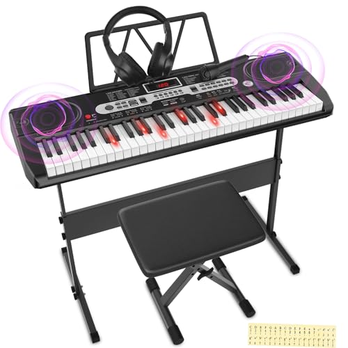 Newfulam Keyboard Piano 61 Tasten, Digital Keyboard E-Piano Kit mit Notenaufkleber, Klavierbank, Kopfhörer, Mikrofon, Klavierständer, Leuchttasten, Elektronisches keyboard kinder Lehrmodus (Schwarz) Newfulam Keyboard Piano 61 Tasten, Digital Keyboard E-Piano Kit mit Notenaufkleber, Klavierbank, Kopfhörer, Mikrofon, Klavierständer, Leuchttasten, Elektronisches keyboard kinder Lehrmodus (Schwarz) von Newfulam