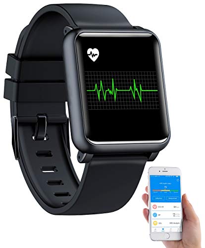 Newgen Medicals Fitnessuhr mit EKG: Fitness-Uhr mit Blutdruckanzeige, EKG, Bluetooth, Touchdisplay, IP68 (Smartwatch, Armbanduhr mit, Senioren Handy) von Newgen Medicals