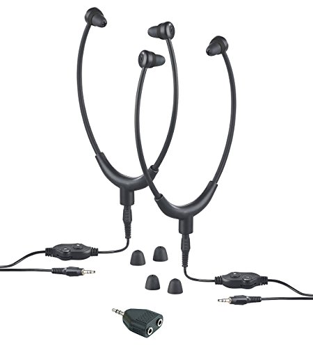 Newgen Medicals Kopfhörer für TVs: 2 TV-Kinnbügel-Kopfhörer, Stereo-Verteiler, 3,5-mm-Klinke, bis 117 dB (Kopfhörer mit Kabelfernsteuerung, Kopfhörer mit Audiokabeln) von Newgen Medicals