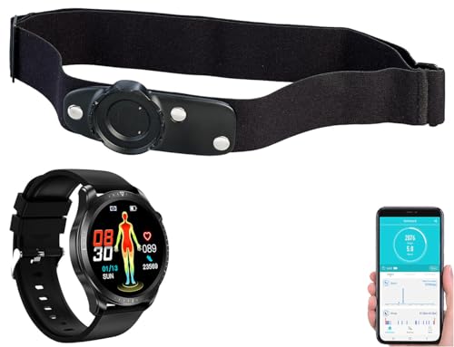 Newgen Medicals Pulsuhr: Fitness-Smartwatch mit Brustgurt, EKG, Blutdruck, SpO2, App, IP67 (Fitnessband, Smartwatch-Fitnessuhr, Senioren Handy) von Newgen Medicals