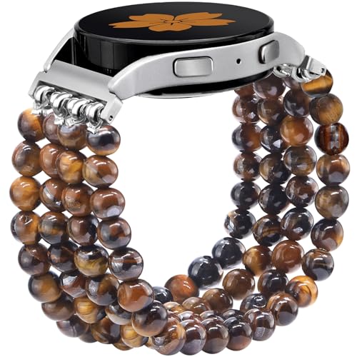Newlibery Naturstein Armband Kompatibel mit Samsung Galaxy Watch 7/6/5/4 40mm 44mm, 6/4 Classic 43mm 47mm 42mm 46mm Watch 5 Pro 45mm, 3 41mm, 20mm Elastisch Handgefertigter Armbänder Damen von Newlibery
