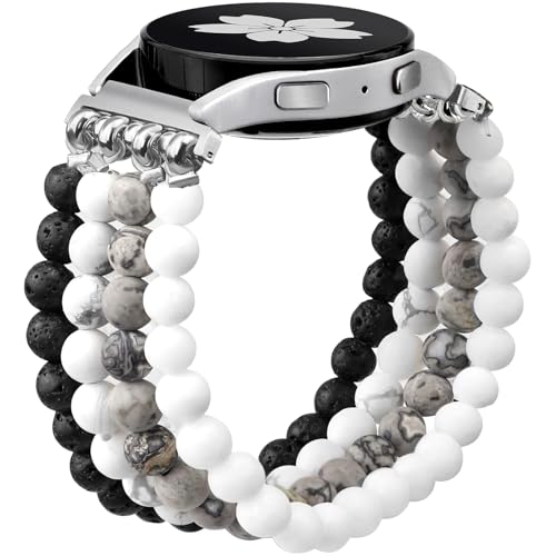 Newlibery Naturstein Armband Kompatibel mit Samsung Galaxy Watch 7/6/5/4 40mm 44mm, 6/4 Classic 43mm 47mm 42mm 46mm Watch 5 Pro 45mm, 3 41mm, 20mm Elastisch Handgefertigter Armbänder Damen von Newlibery