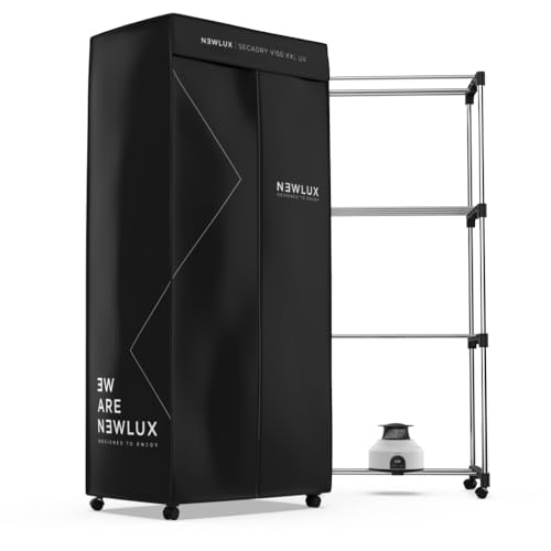 NEWLUX – Secadry Black Tragbarer elektrischer Wäschetrockner mit UV-Licht zur Desinfektion. 15kg, Temp. 180 Minuten, 4 Ebenen. Lüftungstrockner (1200 W) 3 in 1: Trockner, Kleiderschrank, Wäscheleine von Newlux