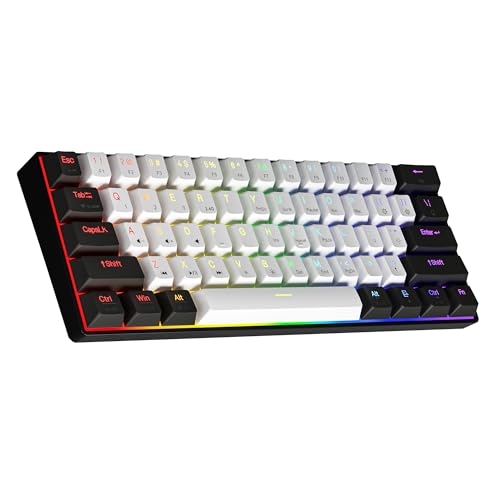 Newmen GM610 60 Prozent Tastatur kabellose mechanische Gaming-Tastatur Bluetooth NKRO mit extra Tastenkappen-Set,RGB-Hintergrundbeleuchtung Mechanical Keyboard (Schwarz-Weiß/Rot Switch) von Newmen