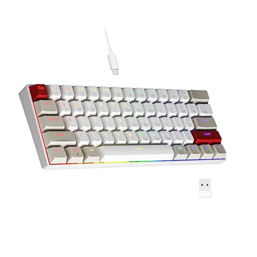 Newmen GM610 Gaming Tastatur Kabellos,60% Prozent Mechanische Bluetooth/2.4Ghz/Mit Kabel,61 Tasten RGB Beleuchtung Hot Swap Anti Ghosting TKL Mini QWERTY Keyboard für PC/Win/Mac,Rote Schalter von Newmen