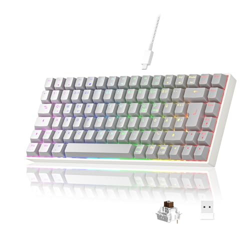 Newmen GM840 Gaming Tastatur Mechanisch, 2.4G Kabellose/Bluetooth/USB C Mit Kabel, 75 Prozent TKL, 84 Tasten RGB Beleuchtung, Hot Swap, Mini Tastatur für PC/Win/Mac, QWERTZ Layout, Braun Schalter von Newmen