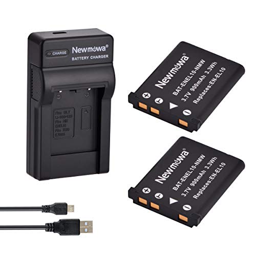 Newmowa® EN-EL10 Ersatz Akku (2er Pack) und tragbar USB-Ladegerät-Set für Nikon Coolpix S60, S80, S200, S202, S203, S205, S210, S220, S225, S230, S500, S510, S520, S570, S600, S700, S3000, S4000 von Newmowa