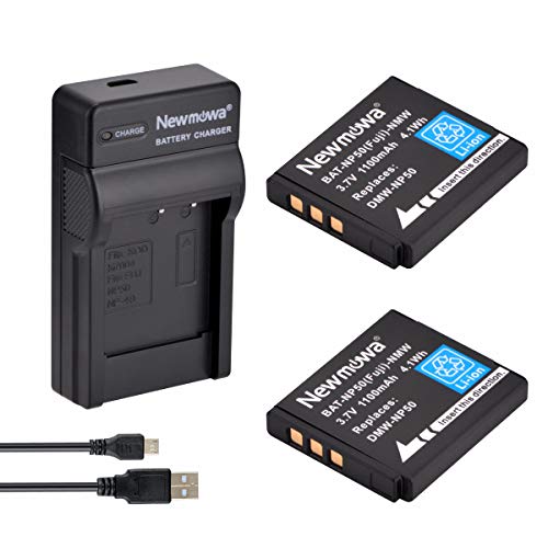 Newmowa® NP-50 Ersatz Akku (2er Pack) und tragbar USB-Ladegerät-Set für Fujifilm NP-50 FinePix F100fd F200EXR F300EXR F50fd F550EXR F600EXR F60fd F70EXR F770EXR F800EXR von Newmowa