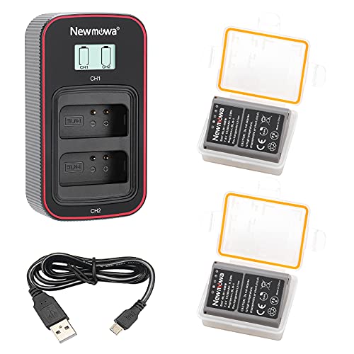 Newmowa BLN-1 Ersatzakku (2er-Pack) und Smart LCD Display Dual USB-Ladegerät für Olympus BLN-1, BCN-1 und Olympus OM-D E-M1, OM-D E-M5, Pen E-P5, Pen-F, OM-D E-M5 II von Newmowa