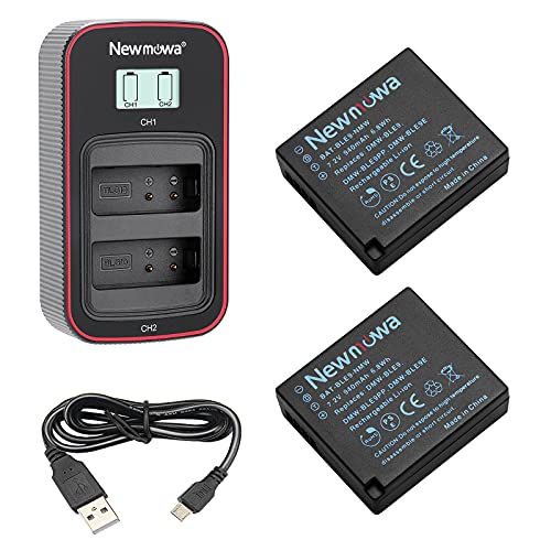 Newmowa DMW-BLE9 Ersatzakku (2er-Pack) und Smart LCD Display Dual USB-Ladegerät für Panasonic DMW-BLE9,DMW-BLG10 und Lumix DC-LX100 II,DMC-GF3,DMC-GF5,DMC-GF6,DMC-GX7,DMC-LX100,DMC-ZS60,DMC-ZS100 von Newmowa