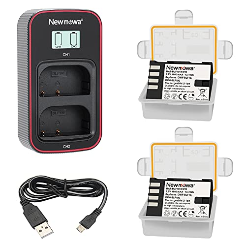 Newmowa DMW-BLF19 DMW-BLF19E Ersatzakku (2er-Pack) und Smart LCD Display Dual USB-Ladegerät für Panasonic DMW-BLF19 DMW-BLF19E und Panasonic DMC-GH3,DMC-GH4,DMC-GH5,DC-GH5S von Newmowa