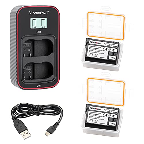 Newmowa EN-EL15 Ersatzakku (2er-Pack) und Smart LCD Display Dual USB-Ladegerät für Nikon EN-EL15 und Nikon 1 V1,D500,D600,D610,D750,D800,D800E,D810,D810A,D850,D7000,D7100,D7200,Z6,Z7 von Newmowa