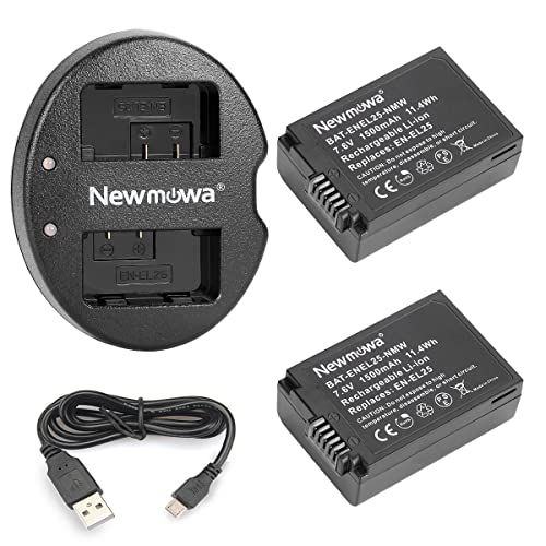 Newmowa EN-EL25 Ersatzakku (2er Pack) und Tragbar Micro USB Dual Ladegerät Kit für Nikon EN-EL25, EN-EL25a, 4241 und Nikon MH-32, Nikon Z-Serie Z50 Z 50 Kamera von Newmowa