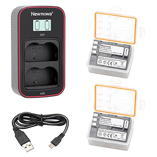 Newmowa EN-EL3 Ersatzakku (2er-Pack) und Smart LCD Display Dual USB-Ladegerät für Nikon EN-EL3 und Nikon D50, D70, D70s, D80, D90, D100, D200, D300, D300S, D700 von Newmowa