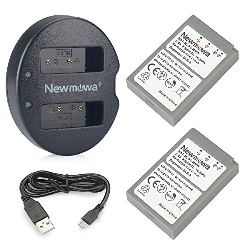 Newmowa Ersatz Akku BLS-5 (2er Pack) und Tragbar Micro USB Ladegerät Kit für Olympus BLS-5, BLS-50, PS-BLS5 und Olympus OM-D E-M10, Pen E-PL2, E-PL3, E-PL5, E-PL6, E-PL7, E-PL8, E-PM2, Stylus 1 von Newmowa