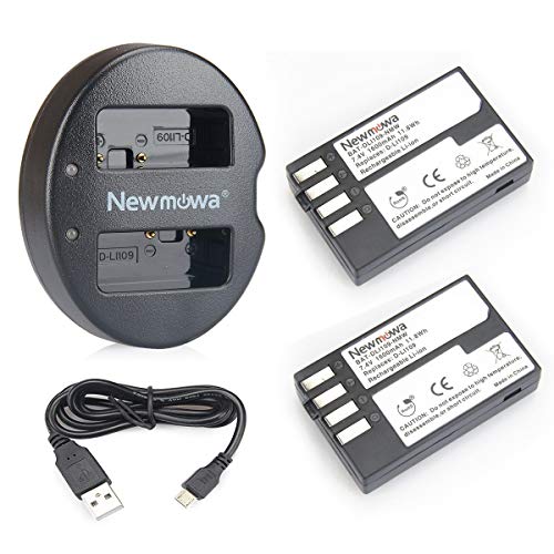 Newmowa Ersatz Akku D-LI109 (2er Pack) und Tragbar USB Ladegerät Kit für Pentax D-Li109 Pentax K-R KP K-30 K-50 K-500 K-S1 K-S2 von Newmowa