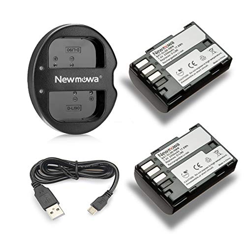 Newmowa Ersatz Akku D-LI90 (2er Pack) und Tragbar Micro USB Ladegerät Kit für Pentax D-LI90 und Pentax 645D, 645Z, K-01, k-1,K-3, K-5, K-5 II, K-5 Iis, K-7 von Newmowa