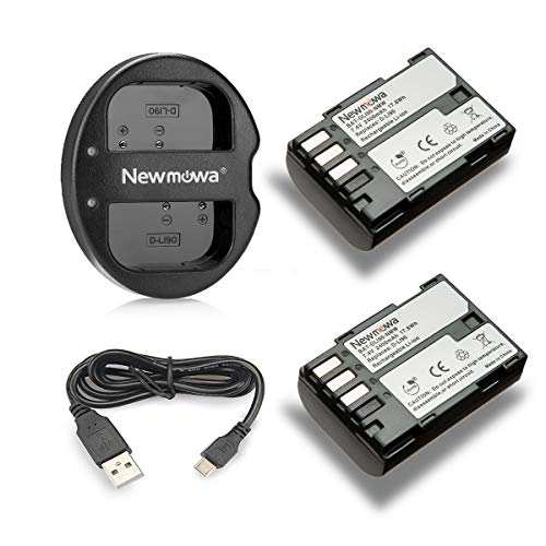 Newmowa Ersatz Akku D-LI90 (2er Pack) und Tragbar USB Ladegerät Kit für Pentax D-LI90 und Pentax 645D, 645Z, K-01, k-1,K-3, K-5, K-5 II, K-5 Iis, K-7 von Newmowa