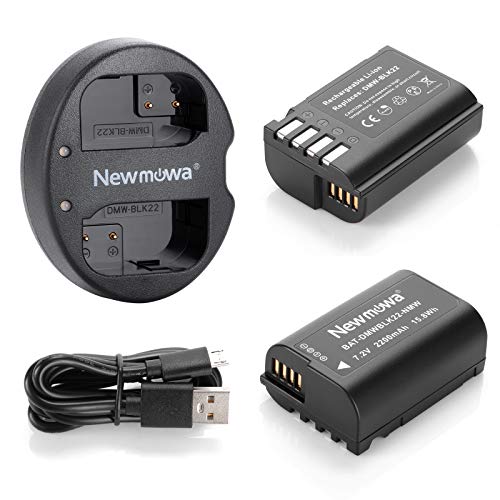 Newmowa Ersatz Akku DMW-BLK22 (2er Pack) und Tragbar Micro USB Dual Ladegerät Kit für Panasonic DMW-BLK22 and Panasonic Lumix DC-S5 von Newmowa
