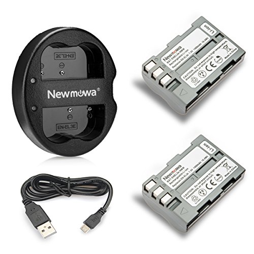 Newmowa Ersatz Akku EN-EL3 (2er Pack) und Tragbar Micro USB Ladegerät Kit für Nikon EN-EL3e und Nikon D50, D70, D70s, D80, D90, D100, D200, D300, D300S, D700 von Newmowa