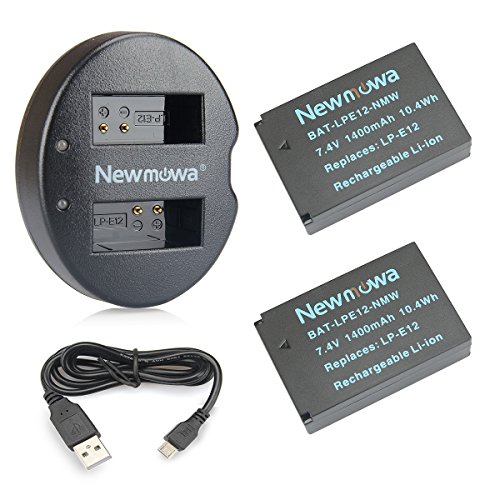 Newmowa Ersatz Akku LP-E12 (2er Pack) und Tragbar USB Ladegerät Kit für Canon LP-E12 Canon EOS M M2 M10 M50 M100 M200 EOS 100D EOS Rebel SL1 EOS KISS X7 PowerShot SX70 HS von Newmowa