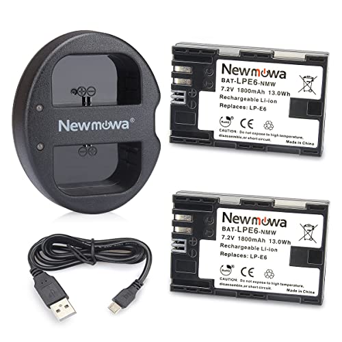 Newmowa Ersatz Akku LP-E6 (2er Pack) und tragbar Micro USB Ladegerät Kit für LP-E6, LP-E6N und EOS 5D Mark II EOS 5D Mark III EOS 5D Mark IV EOS 5DS EOS 5DS R EOS 6D EOS 7D EOS 7D Mark II EOS 60D von Newmowa