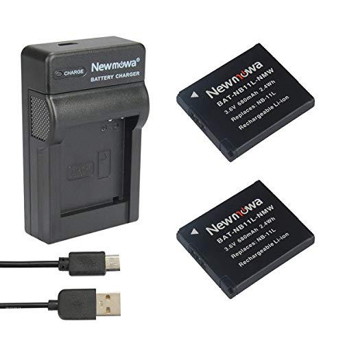 Newmowa Ersatz Akku NB-11L (2er Pack) und Tragbar USB Ladegerät Kit für Canon PowerShot A2300 is A2400 is A2500 A2600 A3400 is A3500 is A4000 is ELPH 110 HS ELPH 115 HS von Newmowa