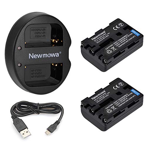 Newmowa Ersatz Akku NP-FM50 (2er Pack) und Tragbar USB Ladegerät Kit für NP-FM50 DSC-R1 DSC-F828 DSC-F717 DSC-F707 MVC-CD250 HDR-HC1 DCR-DVD301 DCR-DVD101 von Newmowa