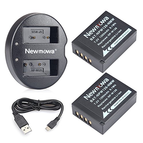 Newmowa Ersatz Akku NP-W126 (2er Pack) und tragbar Micro USB Ladegerät Kit für Fujifilm NP-W126 NP-W126S Fujifilm X-H1 Fuji FinePix HS30EXR HS33EXR HS35EXR HS50EXR X-A1 X-A2 X-A3 X-A5 von Newmowa