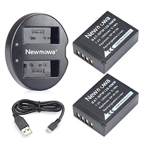 Newmowa Ersatz Akku NP-W126 (2er Pack) und tragbar USB Ladegerät Kit für Fujifilm NP-W126 NP-W126S Fujifilm X-H1 Fuji FinePix HS30EXR HS33EXR HS35EXR HS50EXR X-A1 X-A2 X-A3 X-A5 von Newmowa