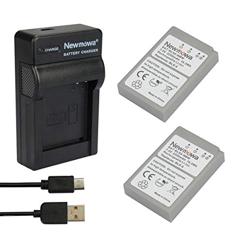 Newmowa Ersatz BLS-5 Batterie (2er Pack) und tragbar Micro USB Ladegerät Kit für Olympus BLS-5, BLS-50, PS-BLS5 Olympus OM-D E-M10, Pen E-PL2, E-PL5, E-PL6, E-PL7, E-PM2, Stylus 1 von Newmowa
