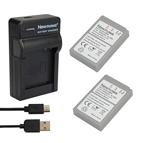 Newmowa Ersatz BLS-5 Batterie (2er Pack) und tragbar USB Ladegerät Kit für Olympus BLS-5, BLS-50, PS-BLS5 Olympus OM-D E-M10, Pen E-PL2, E-PL5, E-PL6, E-PL7, E-PM2, Stylus 1 von Newmowa