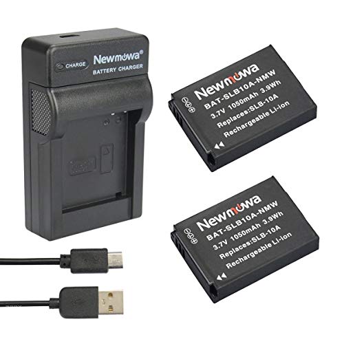 Newmowa Ersatz SLB-10A Batterie (2er Pack) und tragbar USB Ladegerät Kit für Samsung SLB-10A, JVC BN-VH105 and Samsung ES50, ES55, ES60, EX2F, HMX-U10, HMX-U20, HZ10W von Newmowa