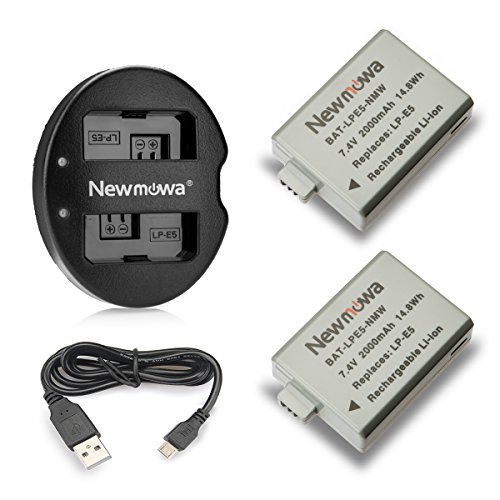 Newmowa Ersatz tragbarsatz Akku LP-E5 (2er Pack) und USB Ladegerät Kit für Canon LPE5, Canon EOS Rebel XS, Rebel T1i, Rebel XSi, 1000D, 500D, 450D, Kiss X3, Kiss X2, Kiss F von Newmowa