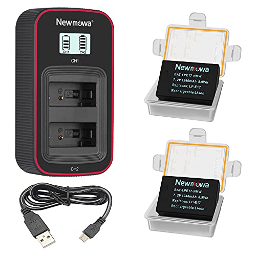 Newmowa LP-E17 Ersatzakku (2er-Pack) und Smart LCD Display Dual USB-Ladegerät für Canon LP-E17 Canon EOS M3 M5 M6 200D 250D 750D 760D 800D Rebel T6i T6s 8000D 9000D Kiss X8i Kiss X9 Rebel SL3 von Newmowa