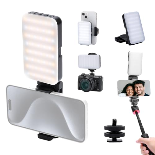 Newmowa Multifunktionales Selfie-Licht - tragbares Telefonlicht mit Telefonhalter & Kaltschuh für Telefon/Kamera, 3 Lichtmodi, wiederaufladbares Videolicht für Selfie/TikTok/Make-up/Videokonferenz von Newmowa