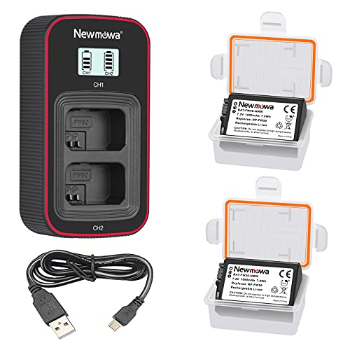 Newmowa NP-FW50 Ersatzakku (2er-Pack) und Smart LCD Display Dual USB-Ladegerät für Sony FW50 und Sony a6000,a6100,a6300,Alpha a3000,Alpha a5000,DSC-RX10,RX10 IV,ZV-E10 von Newmowa