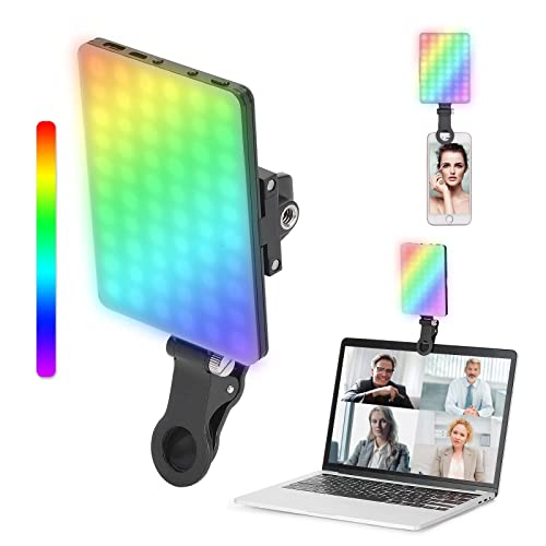 Newmowa RGB LED Videoleuchte für Telefon, Tablet, Laptop, 360° Vollfarbe CRI 95+ dimmbar 2500K-8500K, 2000mAh wiederaufladbare LED-Panel-Leuchte für Selfie, Make-up, Videokonferenz, TikTok von Newmowa