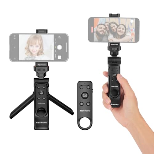 Newmowa Telefon Fernauslöser Stativ mit Abnehmbarer Fernbedienung, Selfie Stick Stativ für iPhone Video Fotoaufnahmen/Zoom/Objektivwechsel, kompatibel mit iPhone 12 und höher (iOS 15 höher) von Newmowa