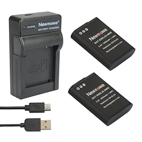 newmowa® EN-EL23 Ersatz Akku (2er Pack) und tragbar USB-Ladegerät-Set für Nikon EN-EL23 und Nikon Coolpix B700, P600, P610, P610s, P900, P900s, S810c von Newmowa